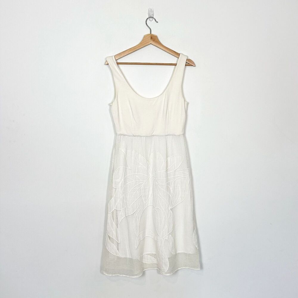 Alex & Alex White Sleeveless Floral Midi Dress Size Small Mesh Skirt